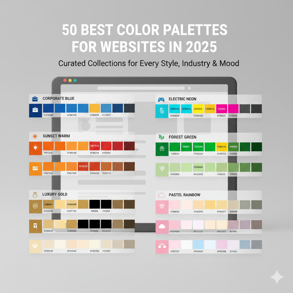 Collection of website color palette cards displayed on a table