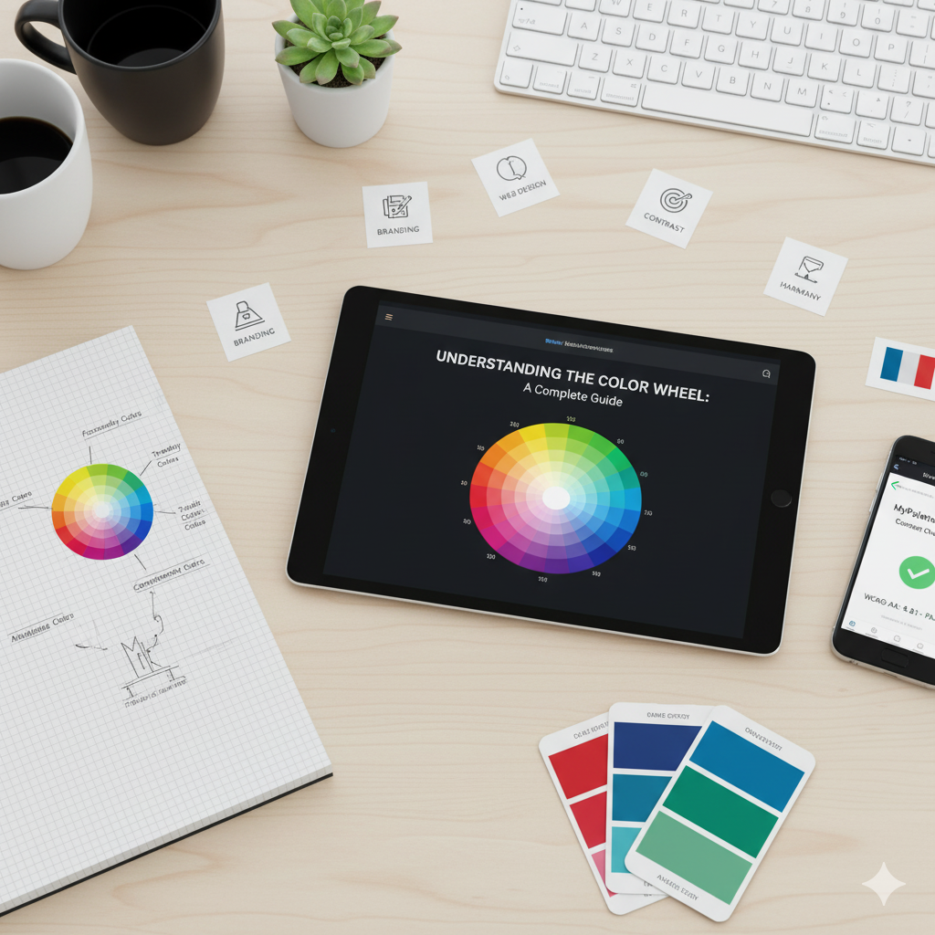 Illustrated color wheel representing primary, secondary, and tertiary colors