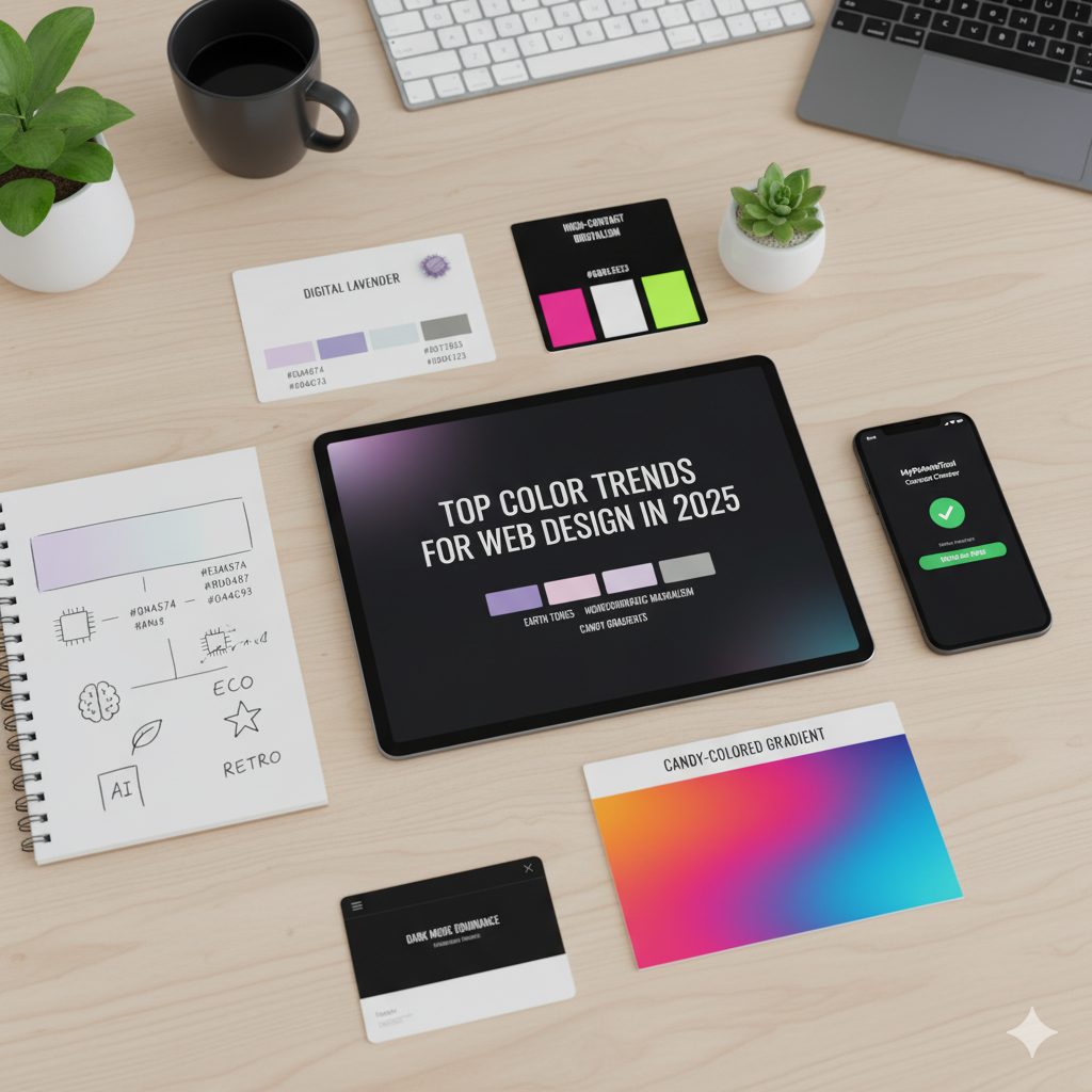 Modern UI mockups showcasing 2025 color trends